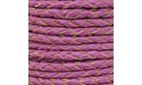 Cuir tressé 3mm. Fucshia